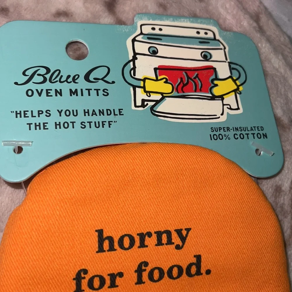 Blue Q “horny for food” multicolored Oven mitt New With Tags